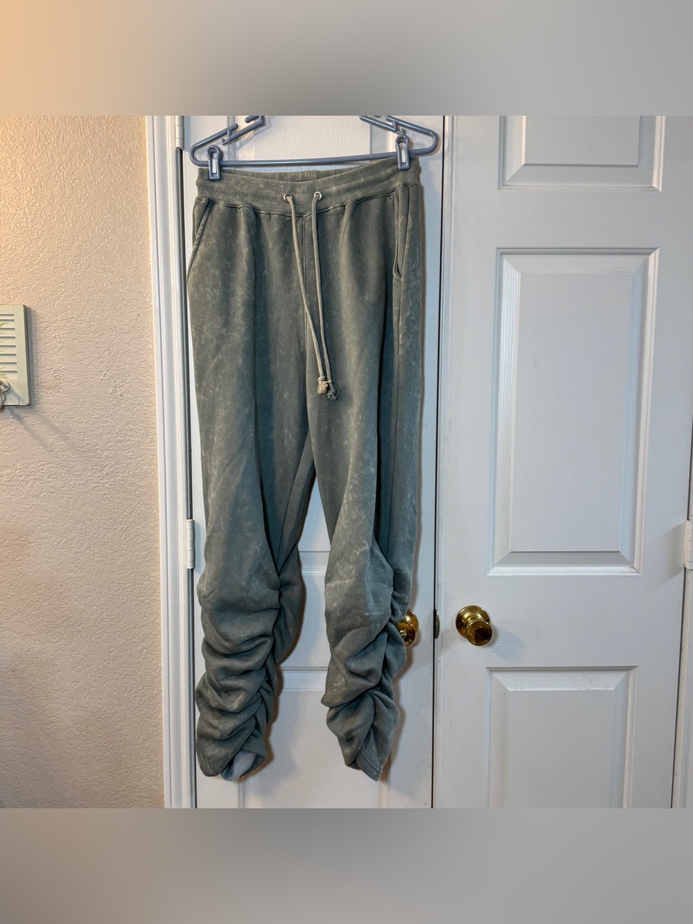 Fashion Nova Mineral‎ NEW Wash Ruched Stacked Joggers Sweatpants Green Womens Lg